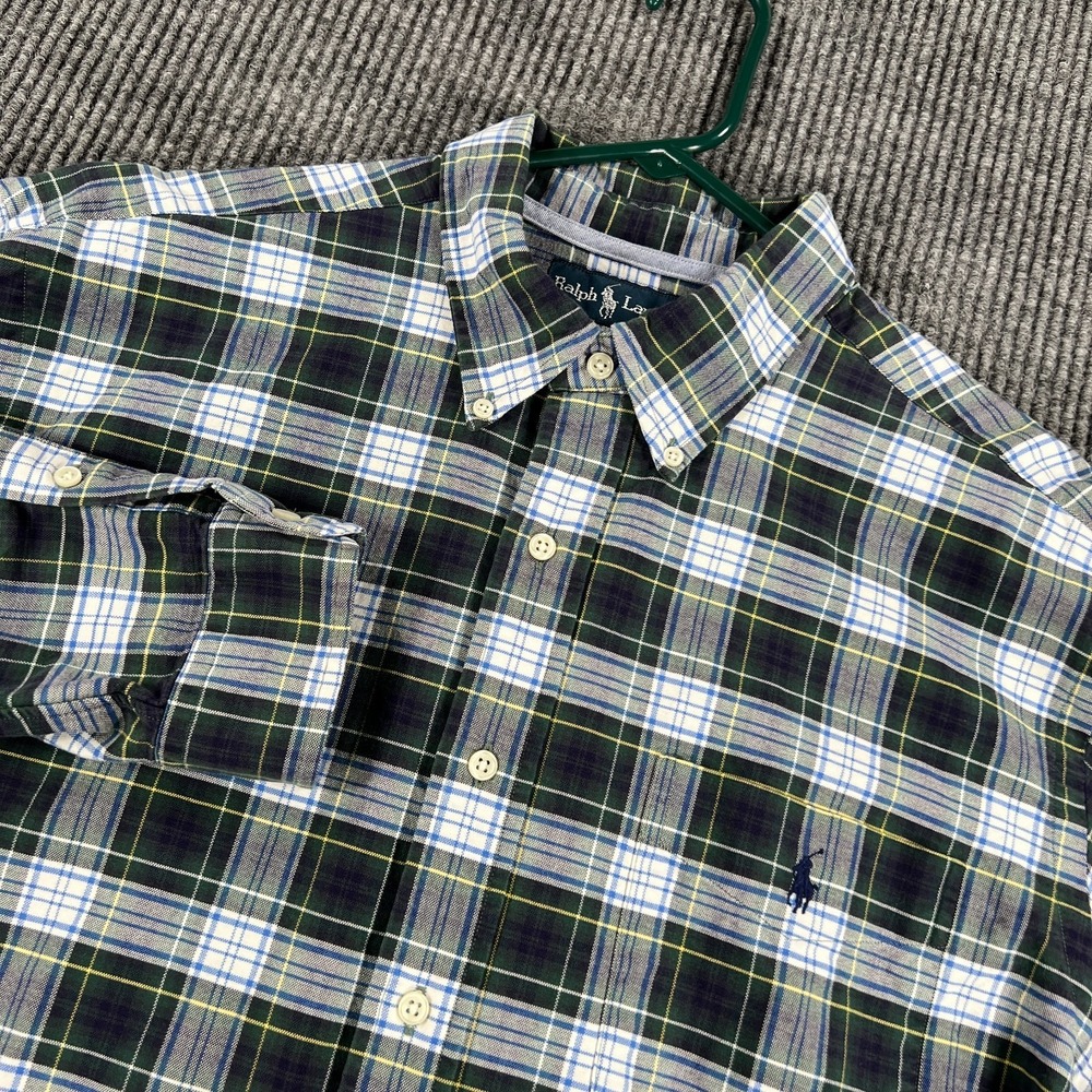 Ralph Lauren Shirt Mens XL Extra Large Blue Green Plaid Long Sleeve Button Down